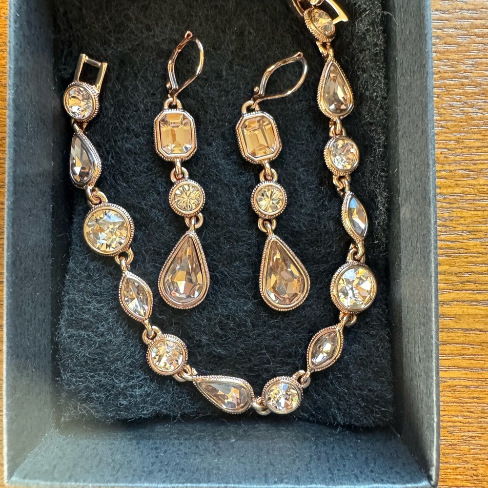 GIVENCHY Rhinestone Bracelet & Earrings In Rose Gold- Stamped